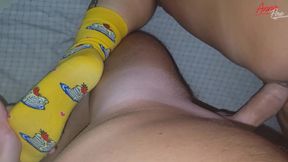 Fucked stepmom in yellow socks while stepfather and friends were in the next room