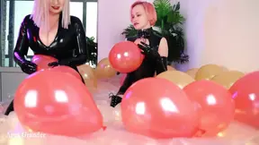 Looney Fetish, Air Balloons Lesbian Fun in Latex Rubber Costumes