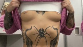 Sophia Mayy rubs pussy in airplane toilets!