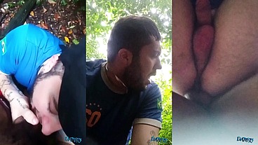 Branquinho tatuado dando pro maloka no mato e levando leite no cuzinho tatuado