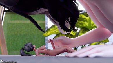 Futa dick grows huge while she gives a sloppy blowjob