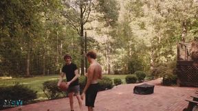 Strip BBall Naked Shapey Gags on CJ's Fat Cock