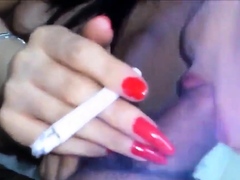 Indonesian Babe Gives Blowjob While Smoking