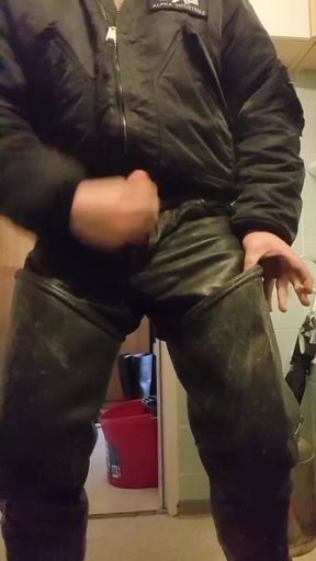 Cum in waders and leather