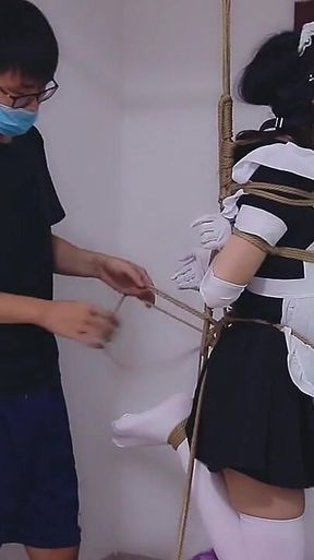 Whh02 - a Chinese Girl Wearing White Stockings and Blindfolded, Bound by Ropes Vibrates to Orgasm