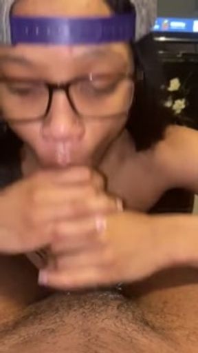 Nerdy chick swallows a huge load.. undercover SUPERHEAD