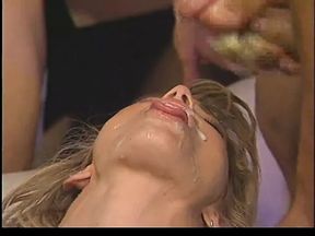 Randy babe enjoys being fucked in ass and pussy by 3 studs and takes cumshot