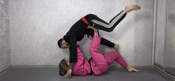 Real cool karate fight with lots of throws and foot domination