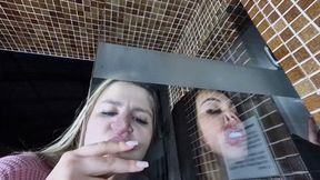 Silly Faces Playing with Our Noses in the Glass -- By Bella Cruel and Isabelita - CLIP 3