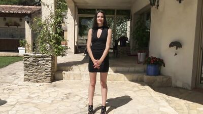 Naughty brunette is fucked by horny guys outside on a sunny day