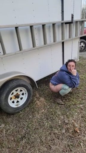 Pawg peeing outside at the jobsite
