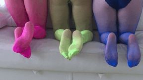 Playing legs in colorful fishnet tights S