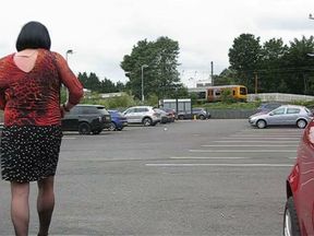 Out flashing stockings in a car park