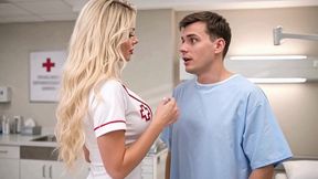 hot nurse - sexy blonde nurse with big tits & red heels fucks patient in the office ai generated