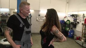 Two studs fuck a hot girl in the garage