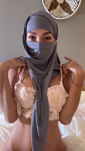 Scarf-wrapped woman in lingerie