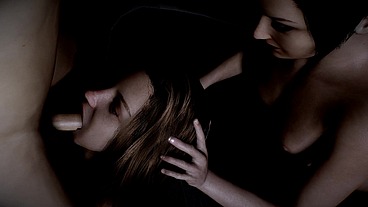Having a Threesome with Two Thirsty Brunette Girls