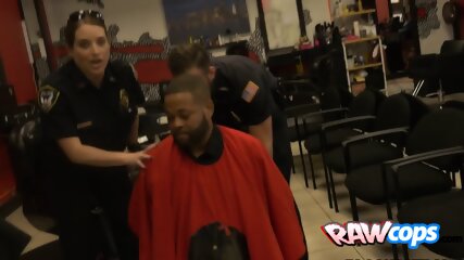 Barbershop bang! Big tits and white butts are getting fucked by BBC criminal!