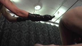 A Magnificent MILF Stuffing Her Huge Pink Dildo in Her Slave