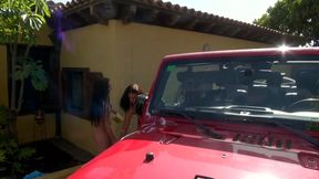 Naked Babes Sucking Cock and Washing Jeep Outdoors