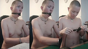 My Owner had me wear the deep-throat gag for 30 mins while doing my admin tasks
