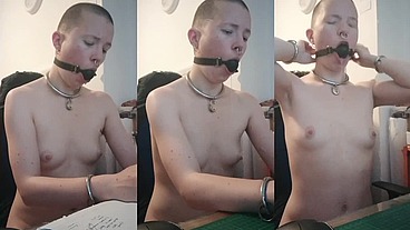 My Owner had me wear the deep-throat gag for 30 mins while doing my admin tasks