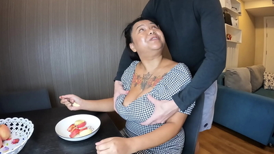 Busty Asian Breastfeeding Explosive Handjob and Interracial Sex