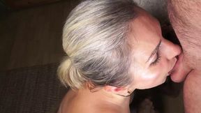 A dirty old woman got fucked in the ass&#x1F351; on the table and cum shot face