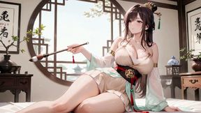 Ai-ancient Green Silk &amp; Lazy Poses! Teasing Thigh Rubs in the Sun, Intimate Vibes and a Slow-glow Fantasy You Won't Oppose.