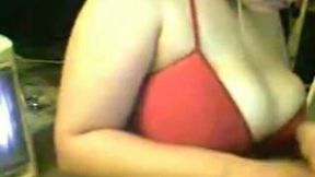 Amazing amateur brunette girlie flashed her gorgeous big boobies