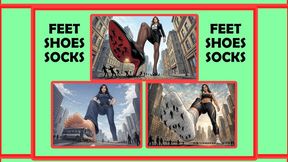 GIANTESS FEET CRUSH COMPILATION - Barefoot, Socks & Shoes City Destruction! (AI Animation)