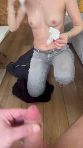 Cum on flat chest