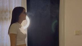 LOVE SMOKING HER CIGARETTE WITH SEXY GLASSES AND RAPID BREATHING