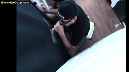 Gloryhole gay loves jerking big dick while sucking it