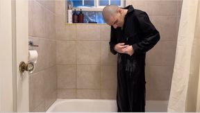 Dec 11 2022 - Dark blue coveralls omorashi pee and shower