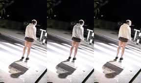 sissy shows off her panties in public while fat ass throbs under skirt