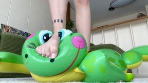 Mean princess barefoot stomps your ride on frog