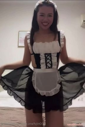 Housemaid on live camera while her boss watched Dildo Blowjob