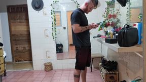 shaving and shaving his chest
