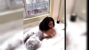 Seductive curvy ebony chick sucks BBC in a bathtub and then she gets her hole stuffed pretty hard in bed