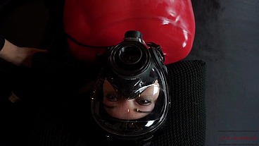 Extra Kinky Slippery Latex Sack with Gas Mask and Lesbian Edging