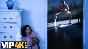 Hot mature redhead fucks a tattooed man in a ghostly horror scene