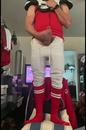 Football Stud Jockdad87 Shoots a Big Load of Cum in His Gear