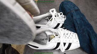 trio money-shots in Adidas Pornographic star
