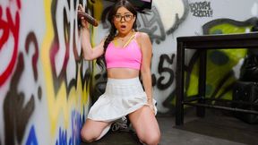 ”Lulu Chu sucking big black dick through a gloryhole”