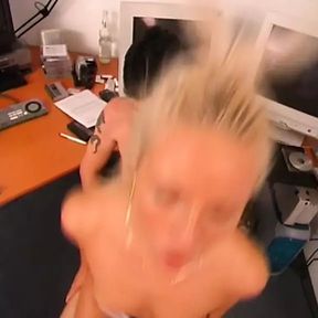 Hot blonde German slut pleasing a dick in the office