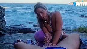 Mari E Chell In Amazing Super-hot Milf Blow-job On Rocks, Public Deepthroating!