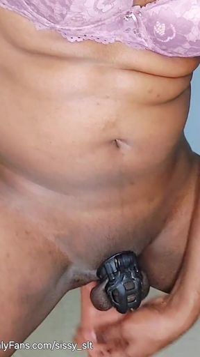 Caged Shemale Getting Fucked by Dildo