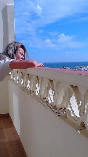 Fucked and Cumed in Her Pussy on the Balcony While Fit MILF Smokes