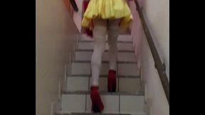 Sissy Carol Vittar snow white dress entering the motel with her male